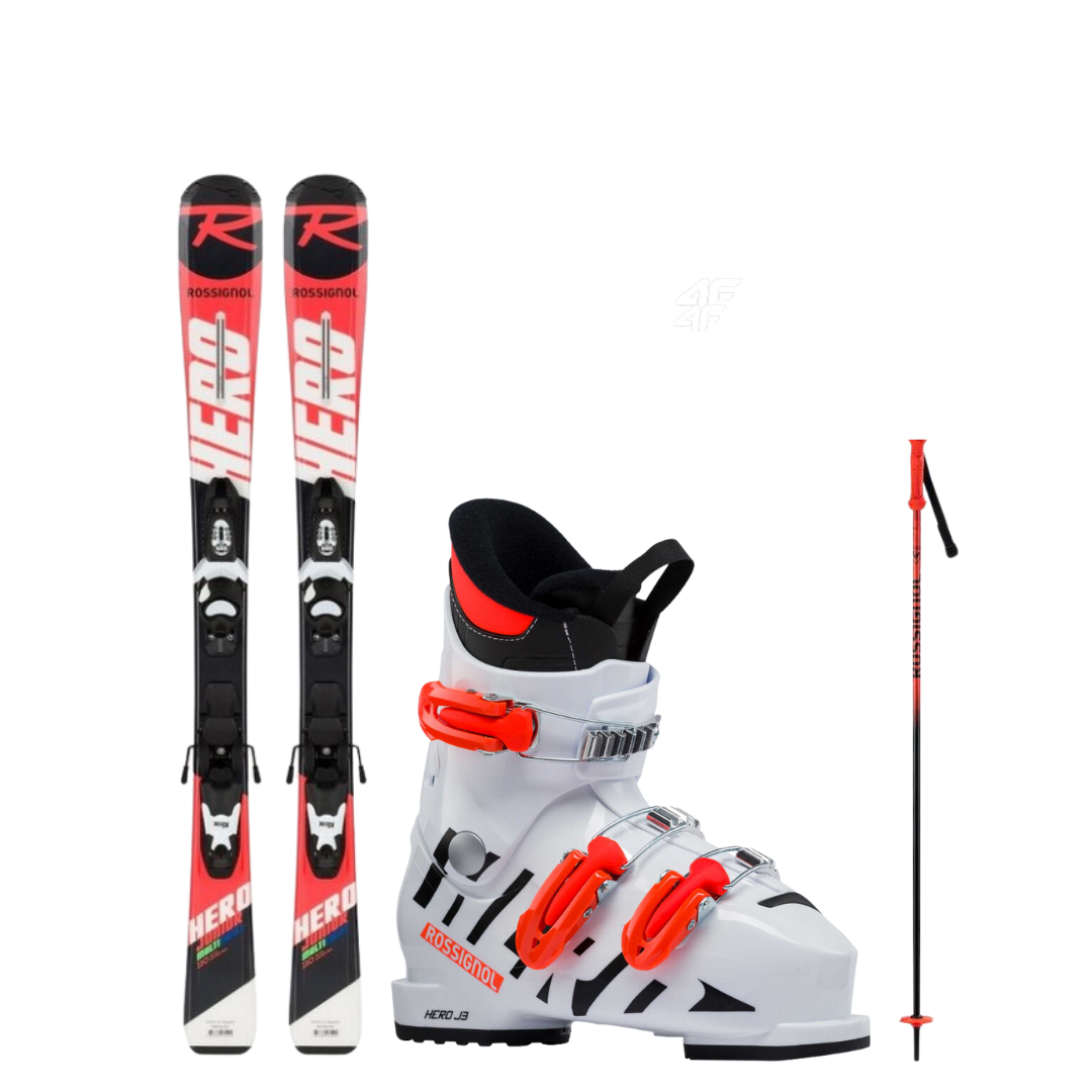 Lyže Rossignol Hero JR Kid X + lyžařské boty Rossignol Hero + hůlky